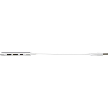 Logotrade presentreklam bild: Alkaid 4-portars USB-A- och Typ-C-hubb med dubbla ingångar av återvunnen aluminium