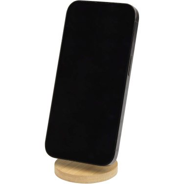 Logotrade reklamprodukter bild: Alcor vikbart magnetiskt telefonställ av återvunnen plast med detaljer i bambu
